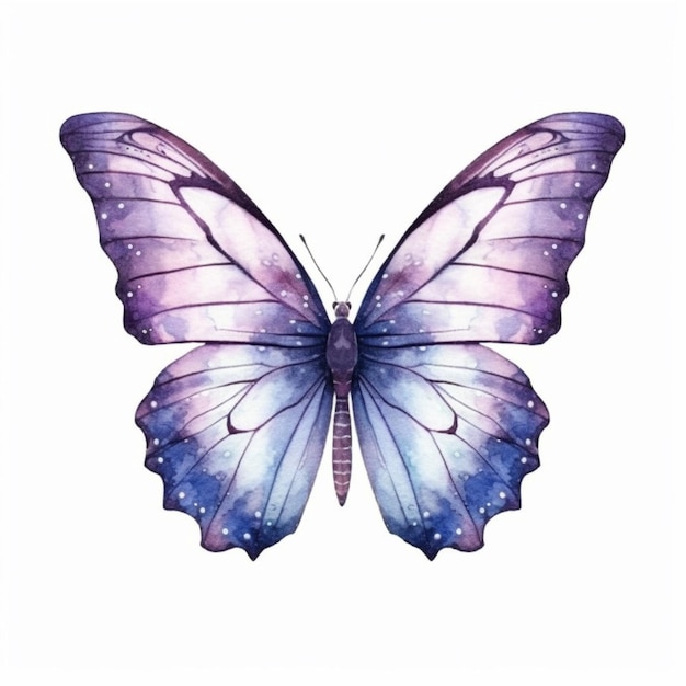 Una pintura de acuarela de una mariposa morada con alas azules ai generativo