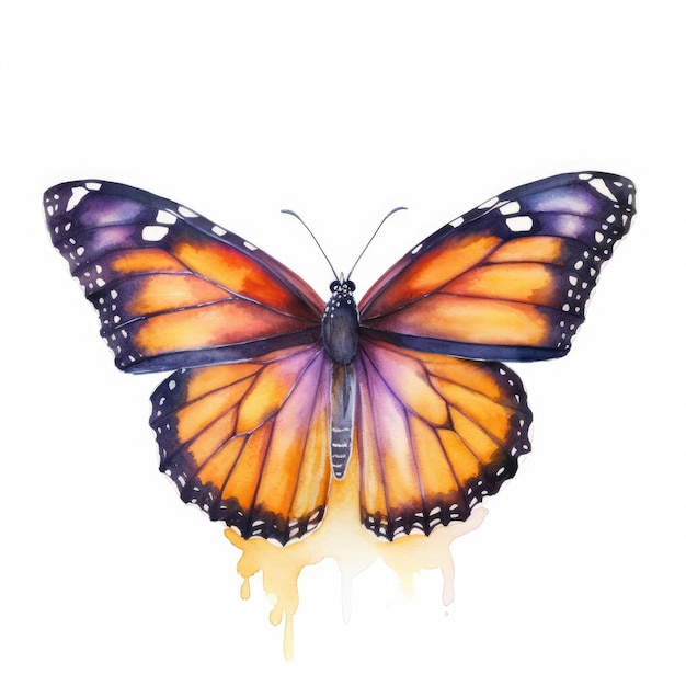 Pintura en acuarela de la mariposa virrey con fondo blanco