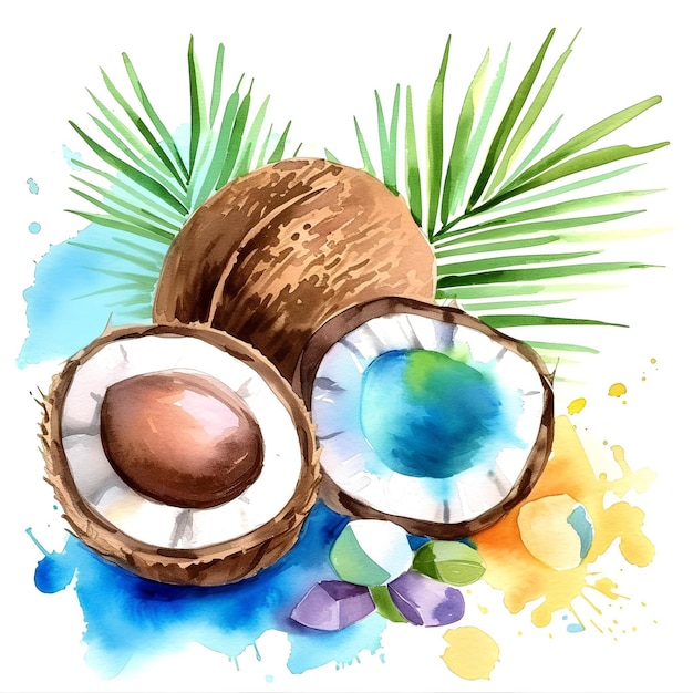 Foto pintura de acuarela de medio fruto de coco