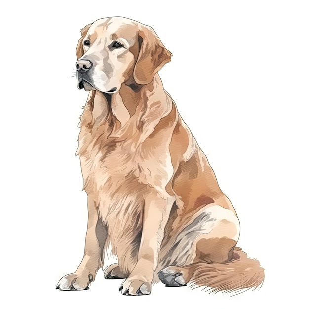 Pintura de acuarela minimalista Golden Retriever sobre fondo blanco