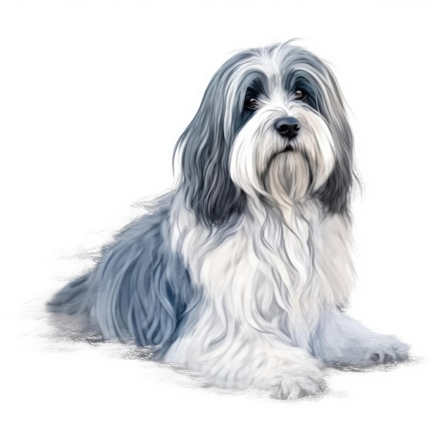 Pintura de acuarela minimalista de Terrier tibetano sobre fondo pastel suave