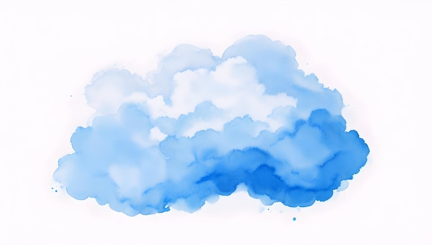 Foto pintura en acuarela de una nube azul sobre un fondo blanco