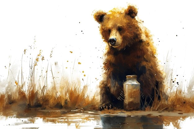 Pintura de acuarela de oso muy lindo