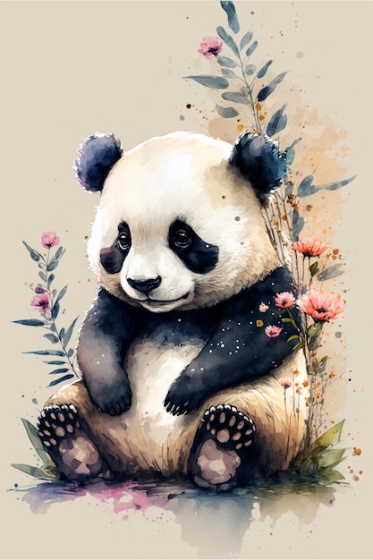 Una pintura de acuarela de un oso panda.