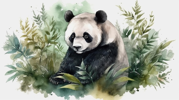 Una pintura de acuarela de un oso panda.