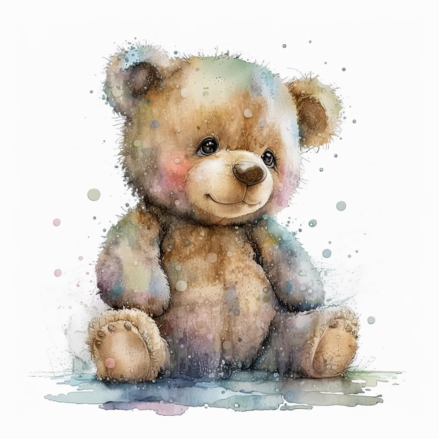 Pintura de acuarela de oso de peluche