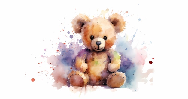 Una pintura de acuarela de un oso de peluche.