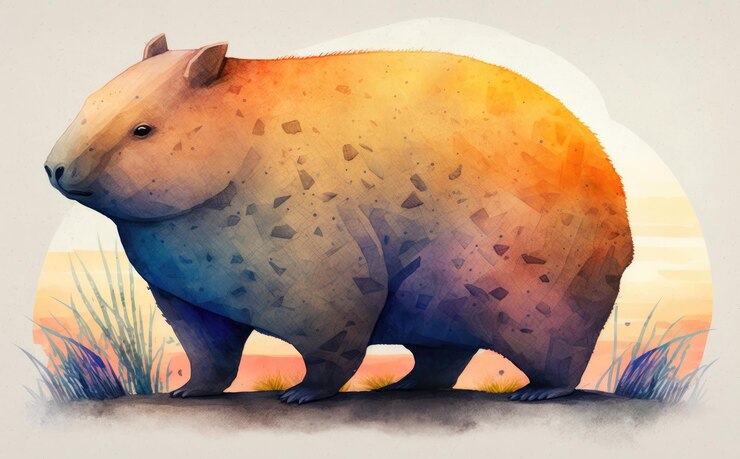 Foto una pintura de acuarela de un oso con una puesta de sol de fondo. estilo de dibujos animados ai generado
