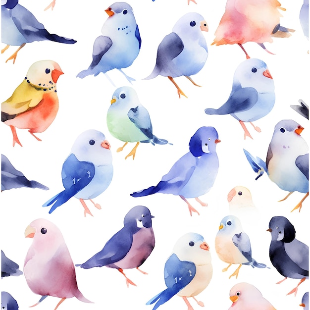 Una pintura de acuarela de pájaros con diferentes colores.