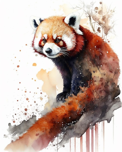 Una pintura en acuarela de un panda rojo