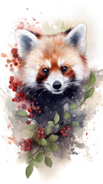 Una pintura en acuarela de un panda rojo