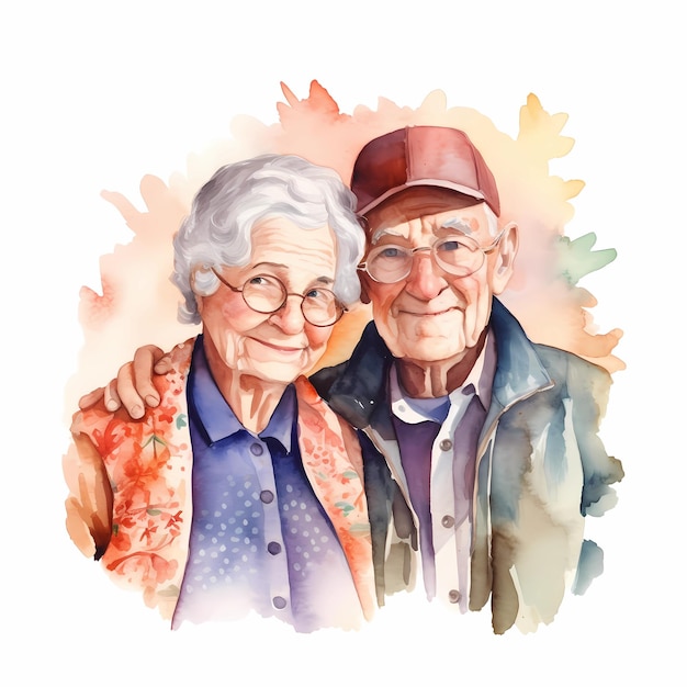 Una pintura de acuarela de una pareja de ancianos