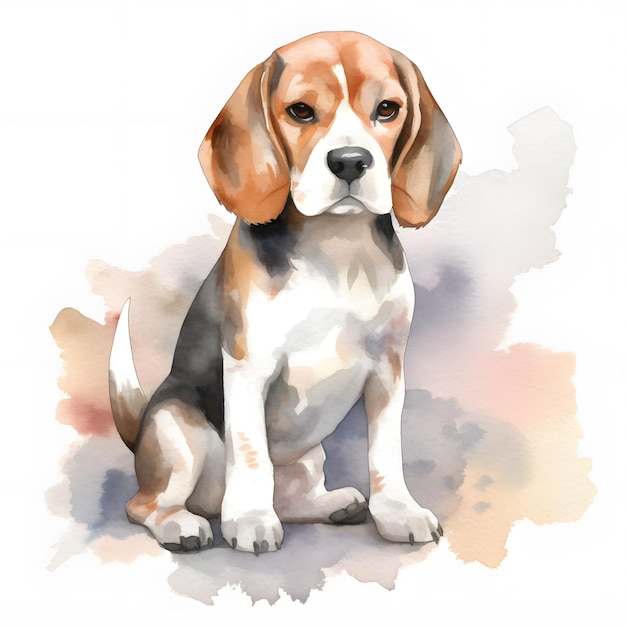 Una pintura de acuarela de un perro beagle.