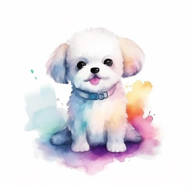 Una pintura de acuarela de un perro bichon frise.