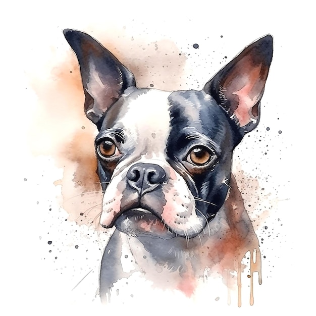 Pintura de acuarela de un perro boston terrier