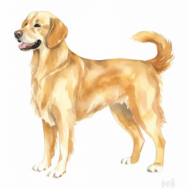 Una pintura de acuarela de un perro golden retriever.