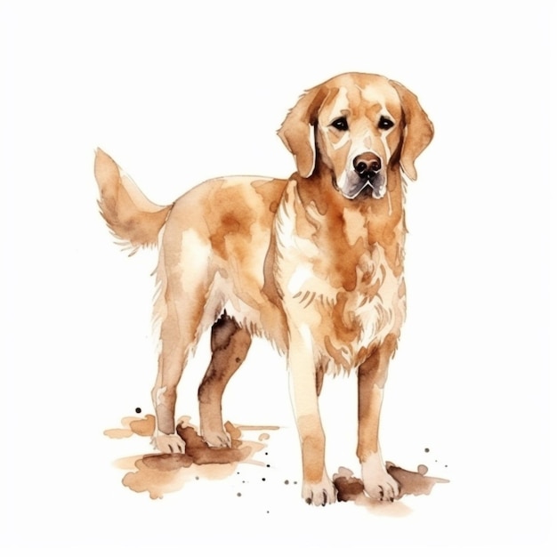 Una pintura de acuarela de un perro golden retriever.