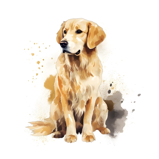 Una pintura de acuarela de un perro golden retriever.