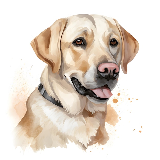 Una pintura de acuarela de un perro labrador amarillo.