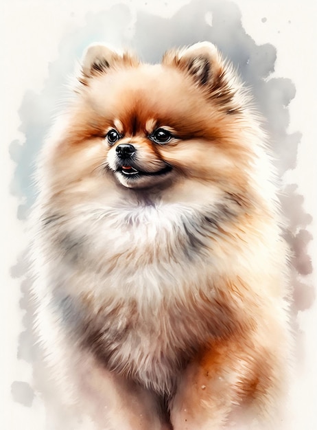 Pintura de acuarela de un perro llamado pomeranian