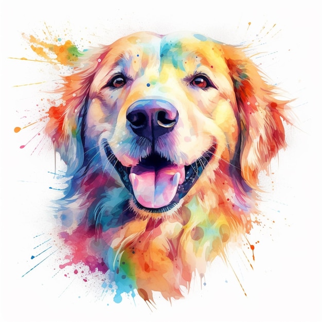 Una pintura de acuarela de un perro con una sonrisa en su rostro.