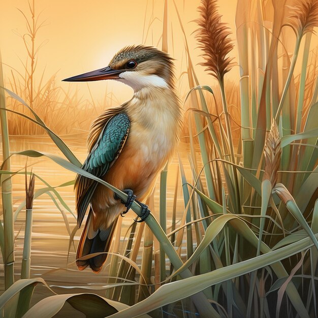 Pintura en acuarela del pescador con capucha marrón