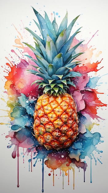 Pintura en acuarela de piña llena de colores pintura