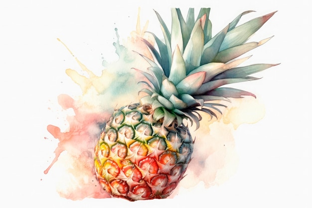 Pintura de acuarela de una piña sobre un fondo blanco IA generativa