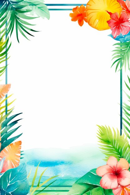 Pintura en acuarela de plantas y flores tropicales con fondo blanco IA generativa