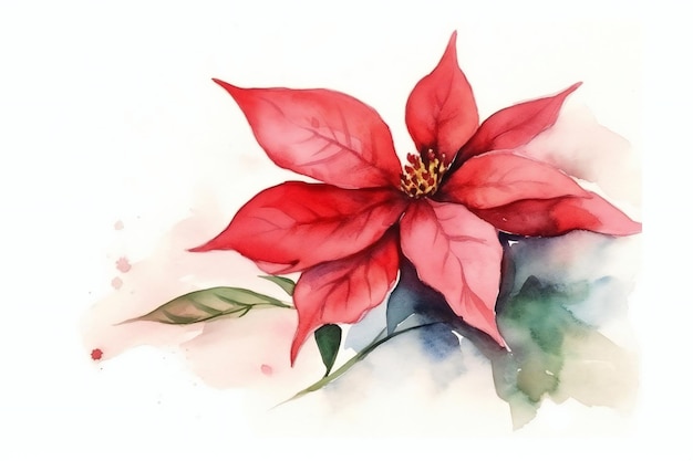 Una pintura de acuarela de una poinsettia roja.