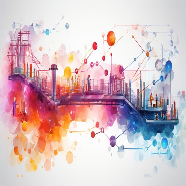 una pintura en acuarela de un puente y un puente
