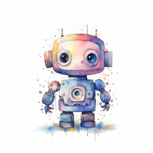 Una pintura de acuarela de un robot con un brazo roto.