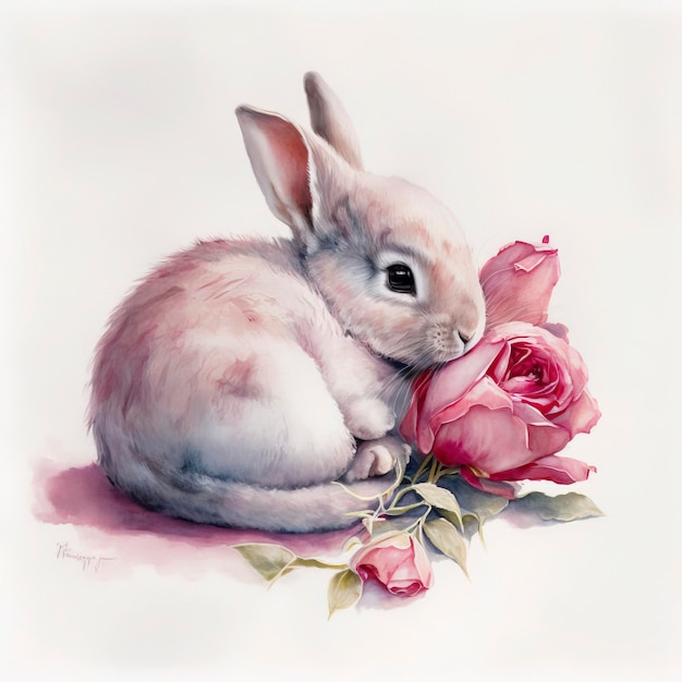 pintura de acuarela rosa de conejito pequeño