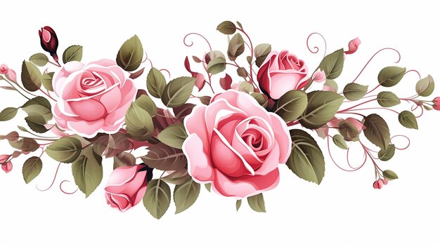 Foto pintura en acuarela de rosas hermosa rama floral sobre un fondo blanco
