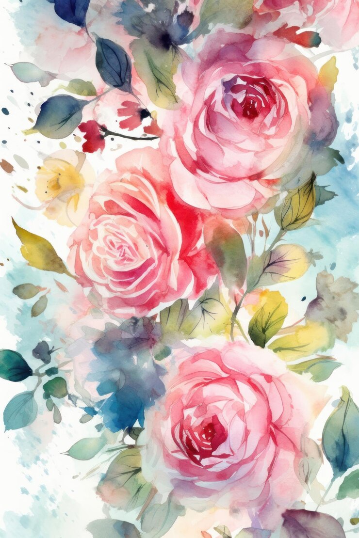 Una pintura de acuarela de rosas rosadas.