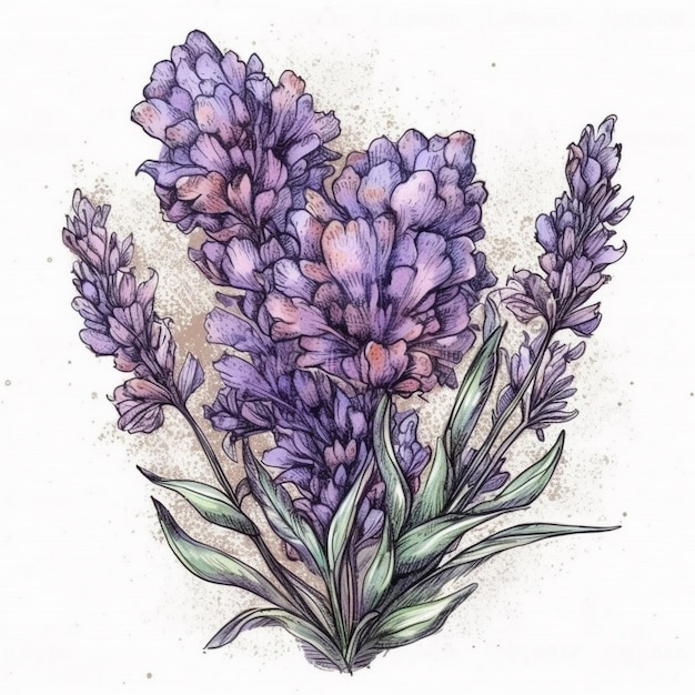 Pintura de acuarela sobre una hermosa flor de lavanda