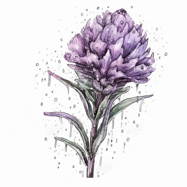 Pintura de acuarela sobre una hermosa flor de lavanda