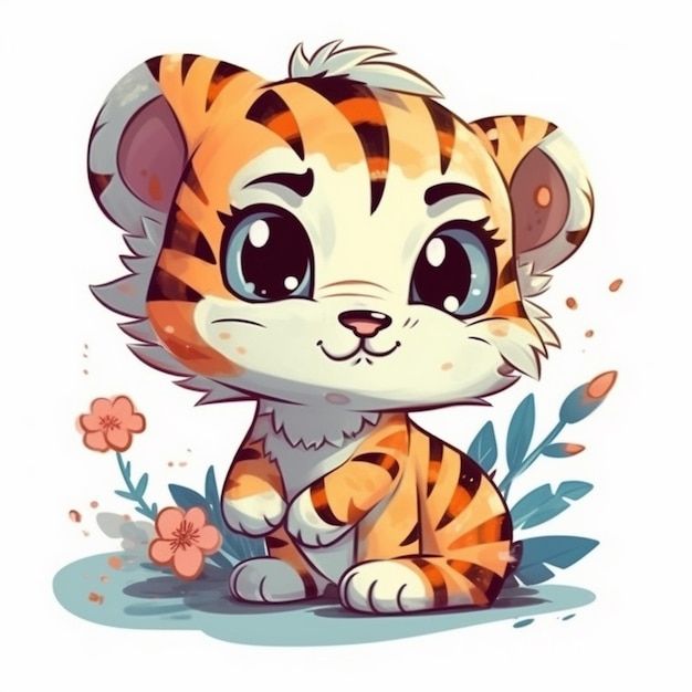 Pintura de acuarela de Sweet Tiger Chibi