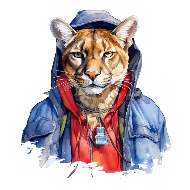 Una pintura de acuarela de un tigre con una imagen de ai generativa con capucha