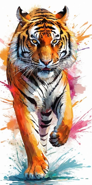Pintura en acuarela de un tigre sobre un fondo blanco
