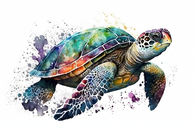 Una pintura de acuarela de una tortuga marina.