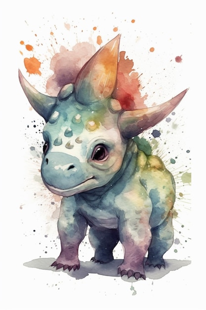 Una pintura de acuarela de un triceratops.