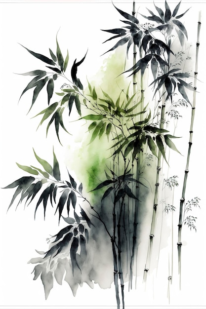 pintura de acuarela, varios bambúes