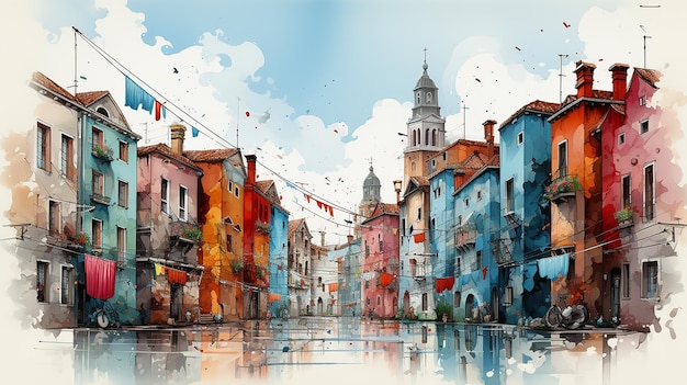 Pintura en acuarela de Venecia, Italia