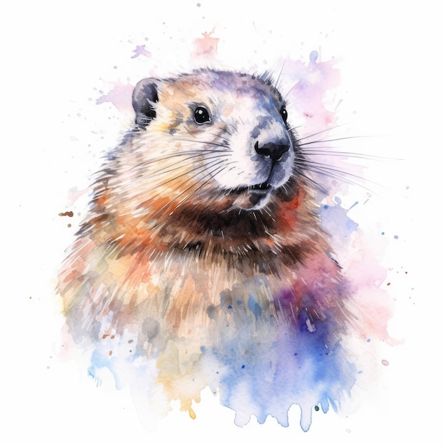 Pintura en acuarela de woodchuck con fondo blanco