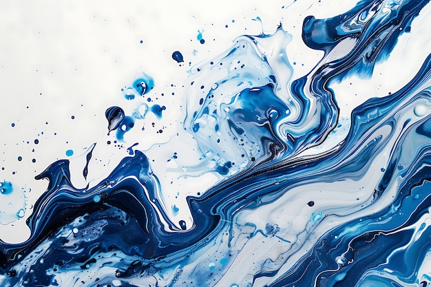 una pintura de agua azul y blanca y algunas burbujas