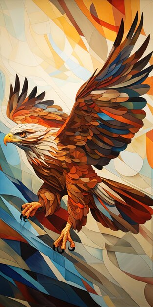 una pintura de un águila con un ala que tiene la palabra águila en él