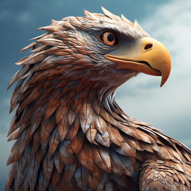 Una pintura de un águila calva con un cielo azul de fondo.