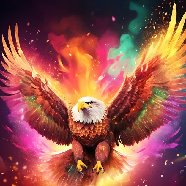 Pintura de águila con fondo colorido