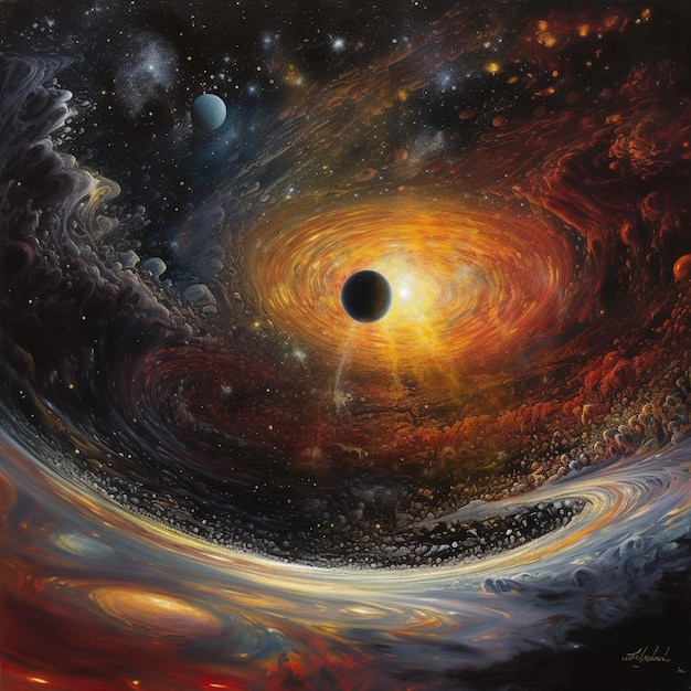 Pintura de un agujero negro con una estrella negra en el centro ai generativo